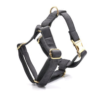 HKM-6080061 Dark Grey Velvet Pet Collar and Leash Set with Bow and Chest Harness
