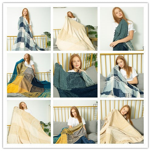 HKM-608211 Cozy Fleece Blanket - Soft Plush Leisure Blanket with Pastoral Landscape Design, Available in Multiple Sizes
