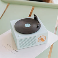 HKM-608211 Retro Mini Bluetooth Record Player Speaker - Wireless Audio with 8-Hour Battery Life, USB Charging, Dual Speakers, and Card Insert Function