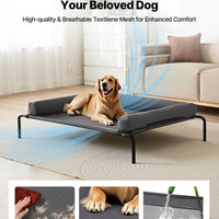 HKM-6083005 Elevated Dog Bed for Large Dogs with Supportive Pillow, Portable Raised Cot in Gray