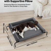 HKM-6083005 Elevated Dog Bed for Large Dogs with Supportive Pillow, Portable Raised Cot in Gray