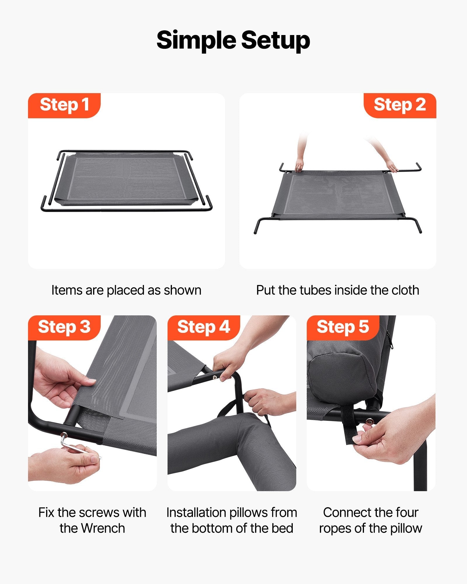 HKM-6083005 Elevated Dog Bed for Large Dogs with Supportive Pillow, Portable Raised Cot in Gray