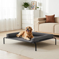 HKM-6083005 Elevated Dog Bed for Large Dogs with Supportive Pillow, Portable Raised Cot in Gray