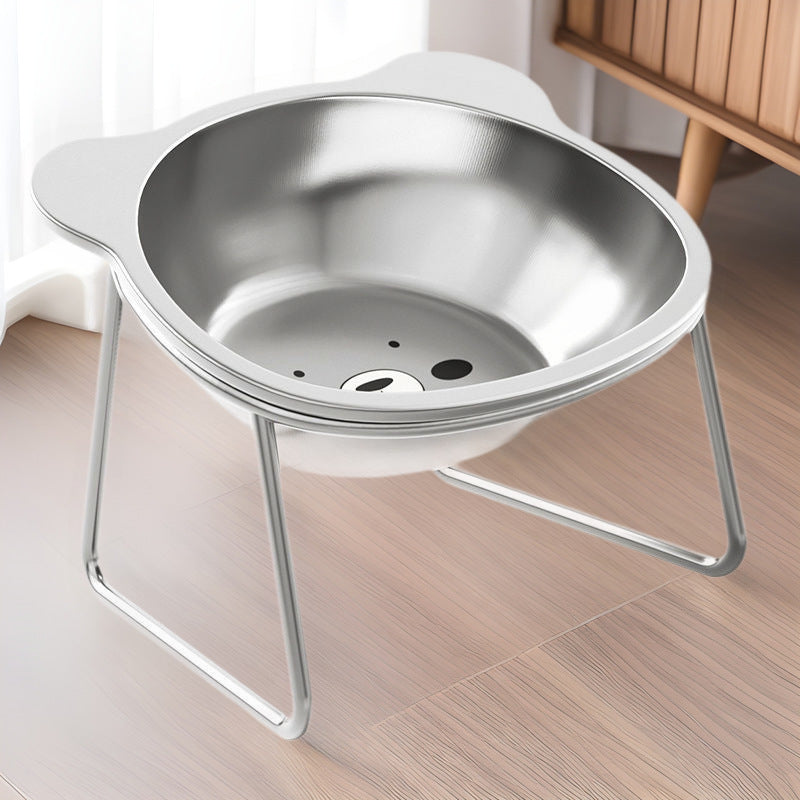HKM-6084541 Stainless Steel Elevated Cat Bowl with Neck Support for Comfortable Eating