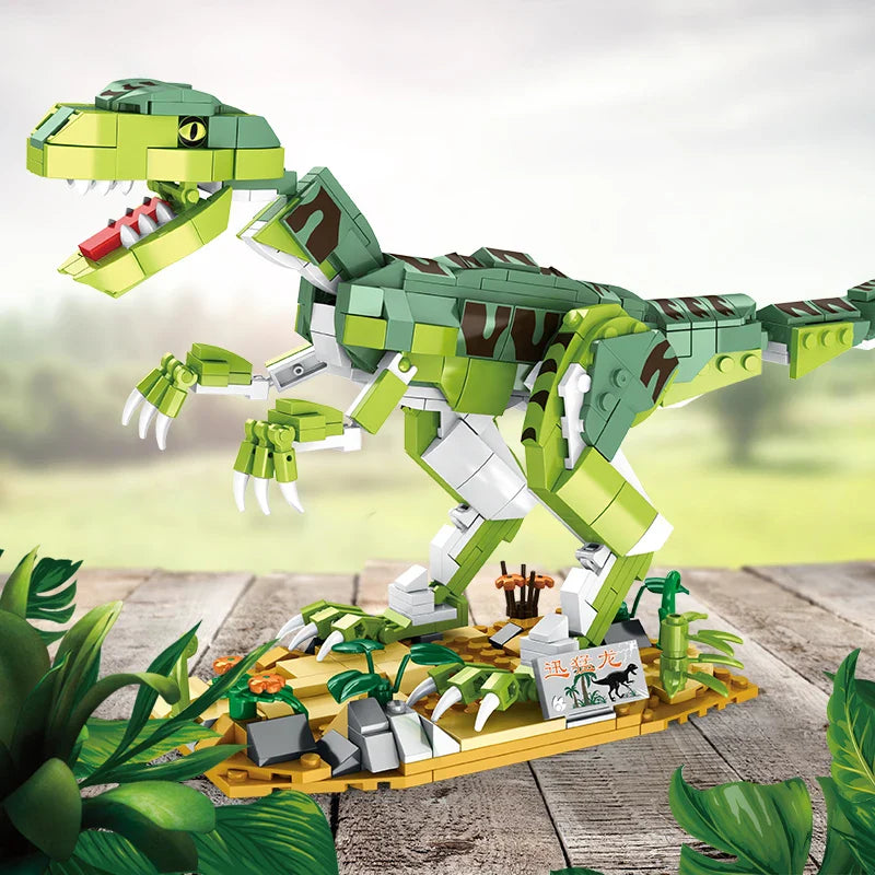 HKM-608467 Jurassic Dinosaur Assembly Block Set - Velociraptor Model Building Toy for Ages 6 and Up