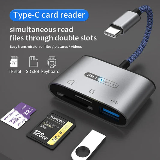 HKM-608787 USB 3.0 Type-C & Micro USB Card Reader for SD/TF Cards - Data Transfer Adapter for Smartphones & MacBooks