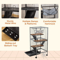HKM-6087997 Spacious Rolling Small Animal Cage with Multiple Tiers and Hammocks