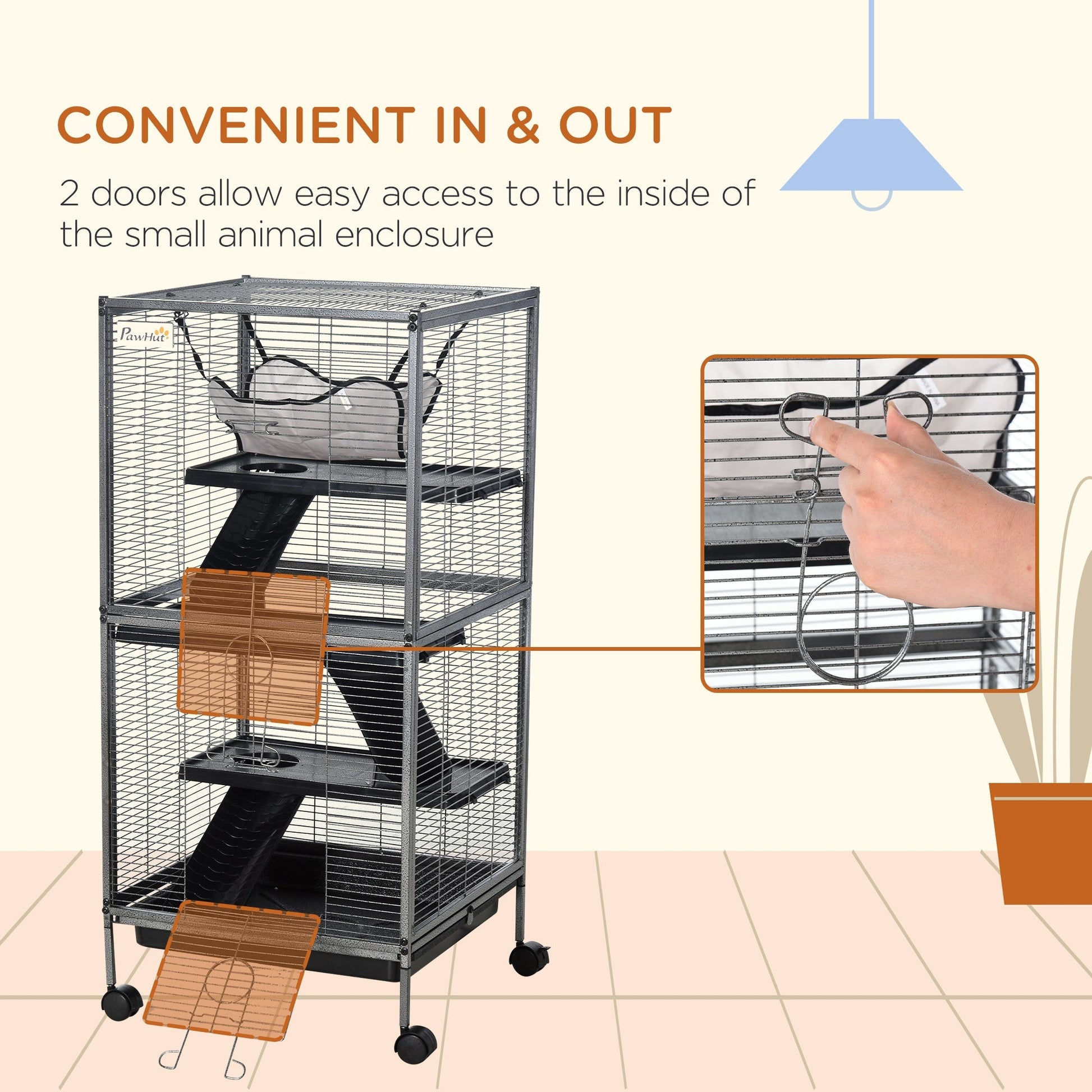 HKM-6087997 Spacious Rolling Small Animal Cage with Multiple Tiers and Hammocks