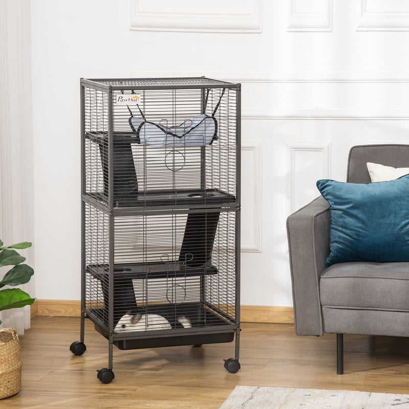 HKM-6087997 Spacious Rolling Small Animal Cage with Multiple Tiers and Hammocks