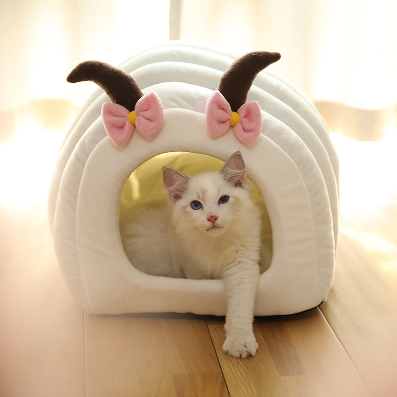 HKM-6088381 Semi-Closed Cozy Pet Nest for Small Animals - Warm Cat Sleeping Bag for All Seasons
