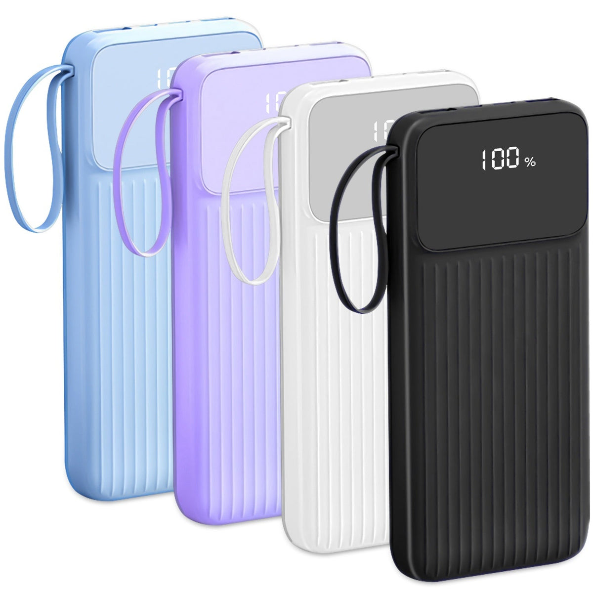 HKM-608915 20000mAh Fast Charging Power Bank with Digital Display and 4 Inbuilt Cables for iPhone 15/14/Android Devices