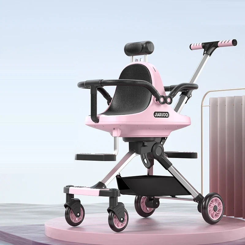 HKM-608915 Compact Foldable Baby Stroller with Durable Aluminium Frame and Soft Leather Seat