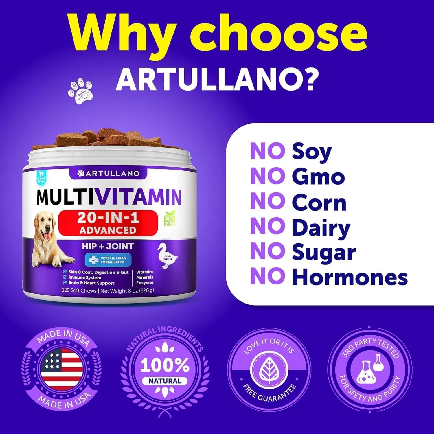 HKM-6090173 20-in-1 Dog Multivitamin Chews with Glucosamine for Joint Health, Gut Support, and Skin Care - Suitable for All Dogs