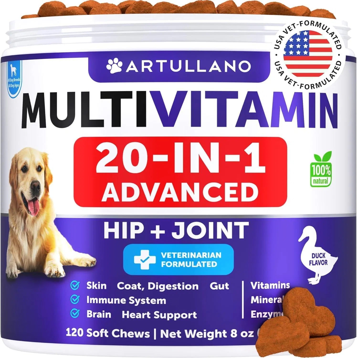HKM-6090173 20-in-1 Dog Multivitamin Chews with Glucosamine for Joint Health, Gut Support, and Skin Care - Suitable for All Dogs