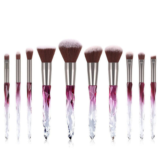 HKM-609107 10-Piece Crystal Makeup Brush Set with Diamond Handles and Premium Man-Made Fiber Bristles