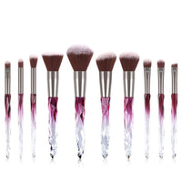 HKM-609107 10-Piece Crystal Makeup Brush Set with Diamond Handles and Premium Man-Made Fiber Bristles