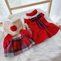 HKM-6092477 Red Check Elk Skirt for Dogs and Cats - Warm Polyester Casual Apparel