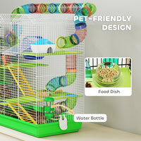 HKM-6093757 5-Tier Small Animal Cage with Tubes, Ramps, Wheel, Water Bottle, and Dish - Ideal for Hamsters and Gerbils