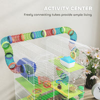 HKM-6093757 5-Tier Small Animal Cage with Tubes, Ramps, Wheel, Water Bottle, and Dish - Ideal for Hamsters and Gerbils