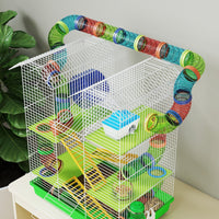 HKM-6093757 5-Tier Small Animal Cage with Tubes, Ramps, Wheel, Water Bottle, and Dish - Ideal for Hamsters and Gerbils
