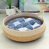 HKM-6094141 Rattan Cat Nest with Cotton Cushion - Various Sizes for Cats and Dogs