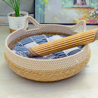 HKM-6094141 Rattan Cat Nest with Cotton Cushion - Various Sizes for Cats and Dogs