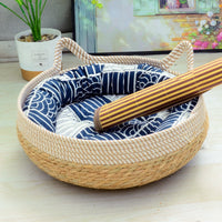 HKM-6094141 Rattan Cat Nest with Cotton Cushion - Various Sizes for Cats and Dogs