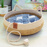 HKM-6094141 Rattan Cat Nest with Cotton Cushion - Various Sizes for Cats and Dogs