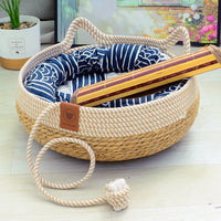 HKM-6094141 Rattan Cat Nest with Cotton Cushion - Various Sizes for Cats and Dogs