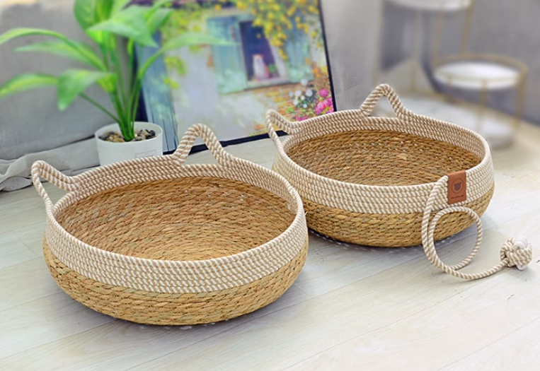 HKM-6094141 Rattan Cat Nest with Cotton Cushion - Various Sizes for Cats and Dogs
