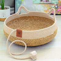 HKM-6094141 Rattan Cat Nest with Cotton Cushion - Various Sizes for Cats and Dogs