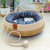 HKM-6094141 Rattan Cat Nest with Cotton Cushion - Various Sizes for Cats and Dogs