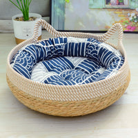 HKM-6094141 Rattan Cat Nest with Cotton Cushion - Various Sizes for Cats and Dogs