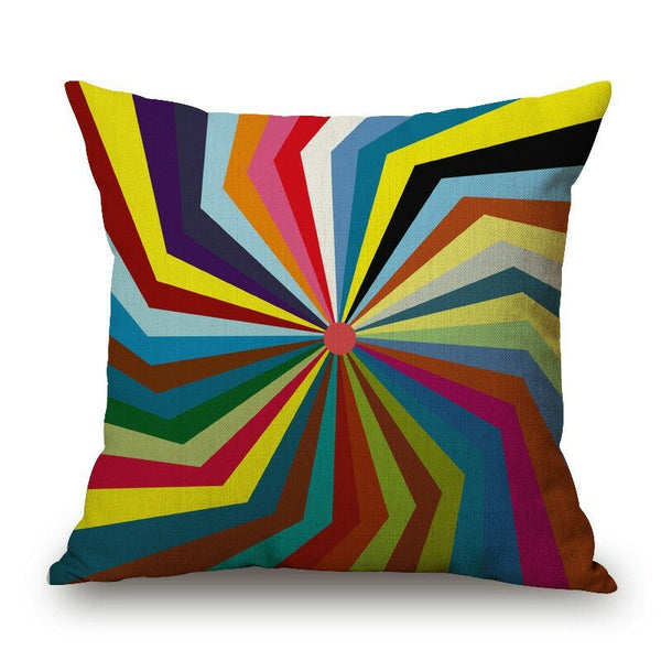 HKM-609427 Colorful Geometric Pattern Cushion Cover - Indoor/Outdoor Use, Weather & Fade Resistant, Zipper Closure, Cotton Linen Fabric