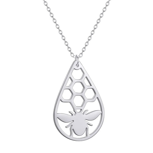 HKM-609427 Stainless Steel Necklaces Round Hive Bee Pendant Necklaces Animal Jewelry Necklace for Women
