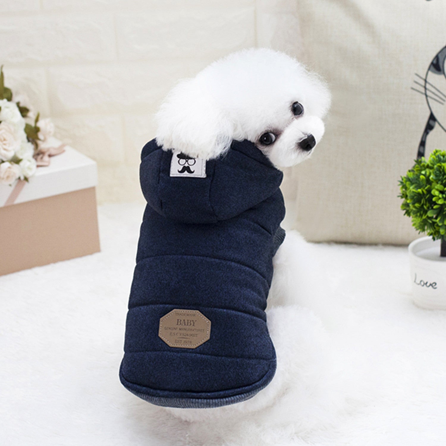 HKM-6094525 Cozy Cotton-Padded Clothing for Pets - Casual Two-Leg Design in Dark Colors