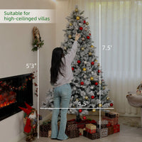 HKM-609491 7.5 ft Prelit Flocked Christmas Tree with 500 Clear Lights and Metal Stand