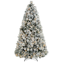 HKM-609491 7.5 ft Prelit Flocked Christmas Tree with 500 Clear Lights and Metal Stand