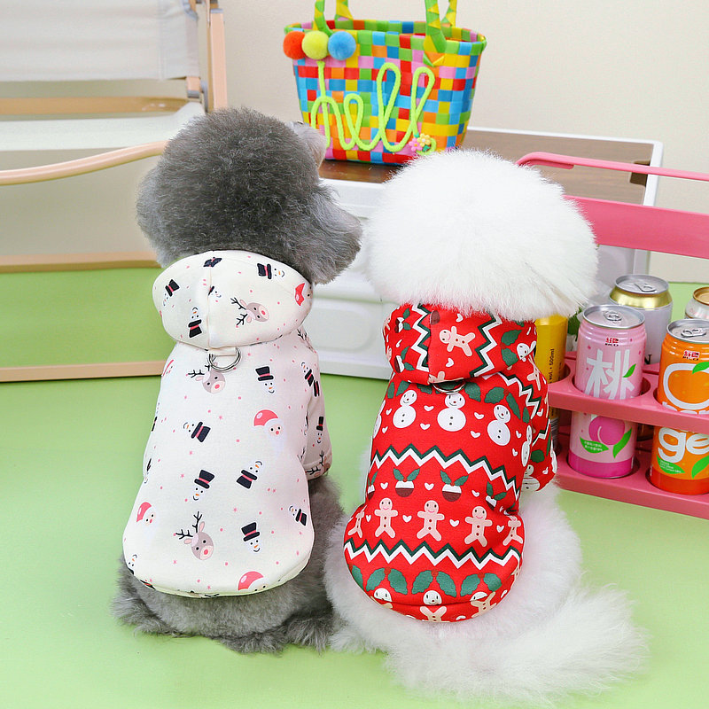 HKM-6095165 Christmas-Themed Dog Sweatshirt in Beige and Red, Comfortable Thick Milk Silk Fabric, Sizes XS-XL