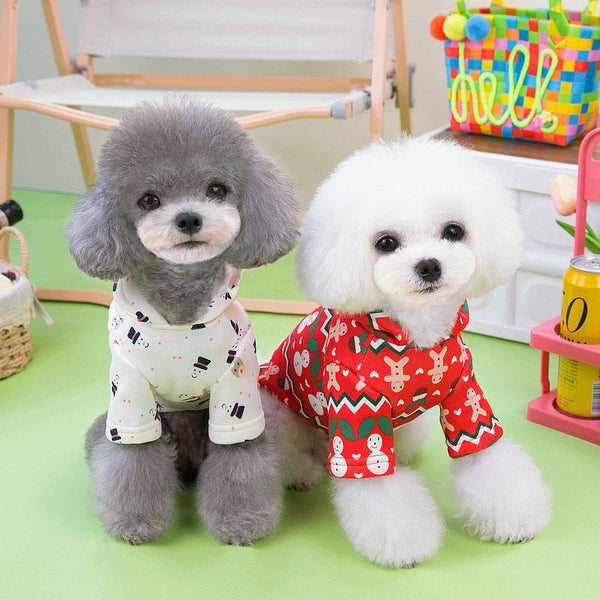 HKM-6095165 Christmas-Themed Dog Sweatshirt in Beige and Red, Comfortable Thick Milk Silk Fabric, Sizes XS-XL