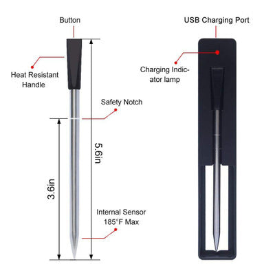 HKM-609555 Bluetooth BBQ Thermometer Probe with Dual Temperature Detection and Smartphone App Integration