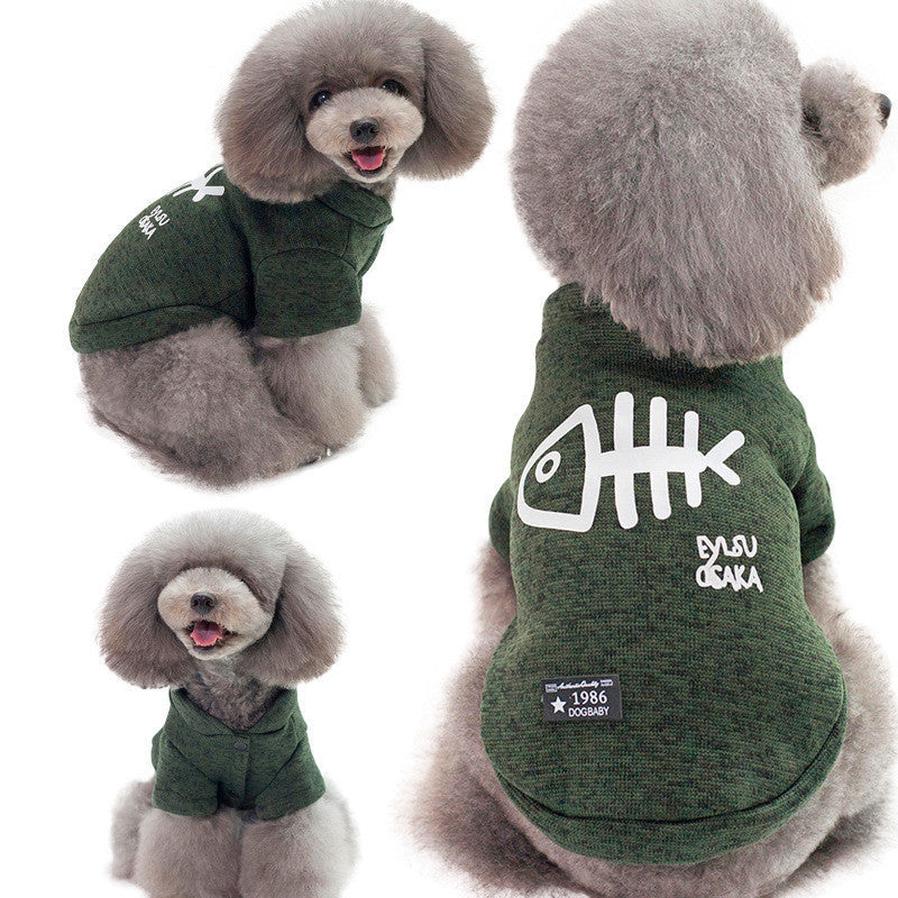 HKM-609619 Fishbone Pattern Sweater for Small Dogs in Green, Gray, and Blue - Wool Material, Casual Style, Multiple Sizes Available