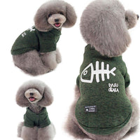 HKM-609619 Fishbone Pattern Sweater for Small Dogs in Green, Gray, and Blue - Wool Material, Casual Style, Multiple Sizes Available