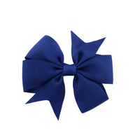 HKM-609619 V-Shaped Ribbed Bow Hairpin for Children - Handmade Solid Color Accessory
