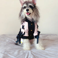 HKM-6096445 Stylish Autumn Dog Jacket in Black and Pink - Satin Baseball Uniform for Cats and Kittens