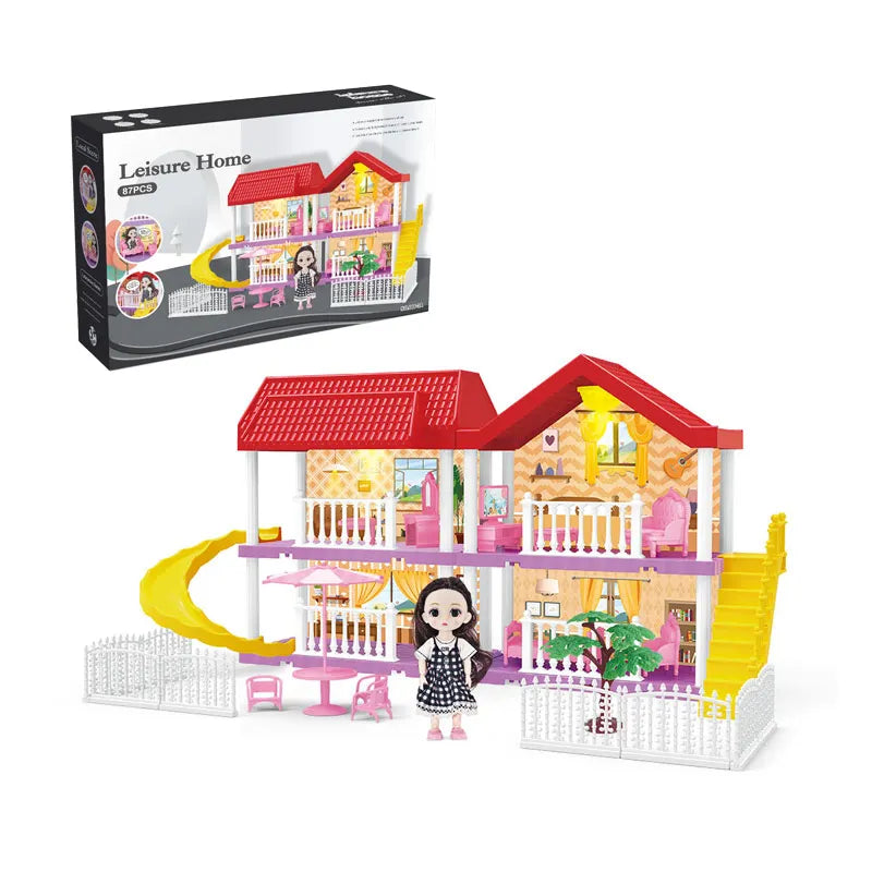 HKM-609683 Miniature Dollhouse Furniture Set with 6-Inch Solid Body Doll and Light Feature