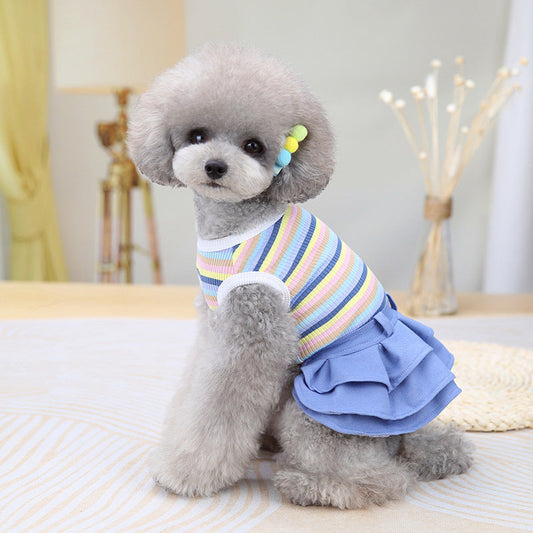 HKM-6097469 Colorful Striped Skirt Dress for Small and Medium-Sized Dogs - Casual Cartoon Design