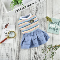 HKM-6097469 Colorful Striped Skirt Dress for Small and Medium-Sized Dogs - Casual Cartoon Design