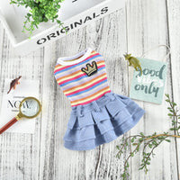 HKM-6097469 Colorful Striped Skirt Dress for Small and Medium-Sized Dogs - Casual Cartoon Design