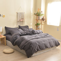 HKM-609875 Cotton Washed Four Piece Bedding Set with Striped Patterns in Multiple Colors
